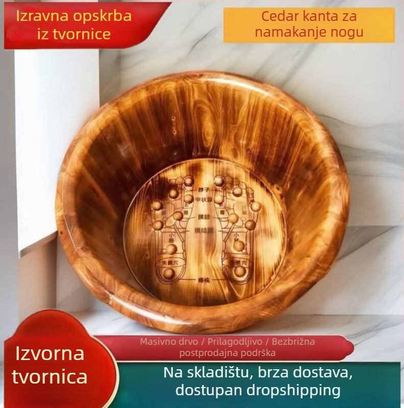 Drvena posuda za stopala od karboniziranog cedrovog drveta s masažom, masivna drvena kada za stopala za kućnu upotrebu