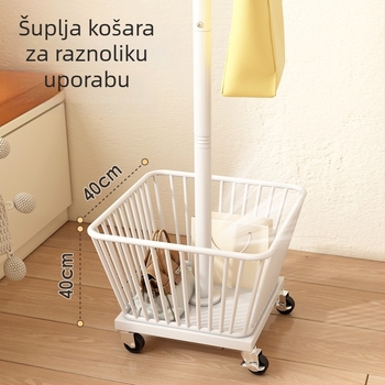 Uglati podni stalak za odjeću s kotačićima, krem boja, prenosni za spavaću sobu – sušenje i skladištenje odjeće
