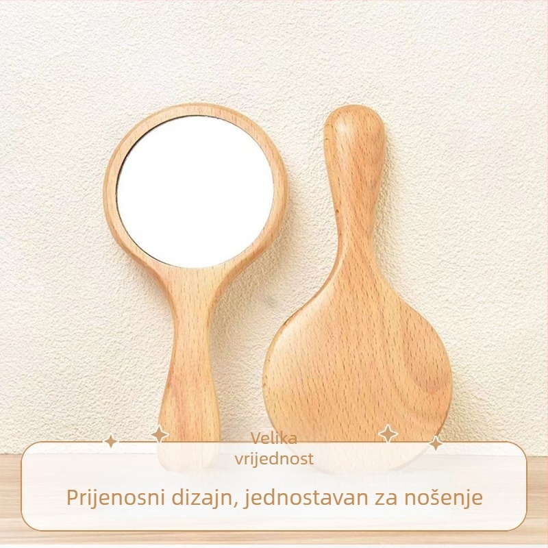 Prijenosno drveno ogledalo za šminku, okruglo, ručno držano, veliko, graviranje moguće