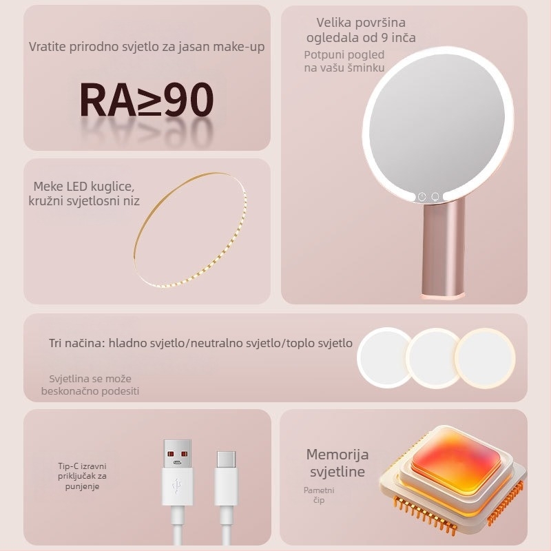 Stolno ogledalo za šminkanje s LED rasvjetom za kućnu upotrebu - HD ogledalo ljepote s dopunskim svjetlom