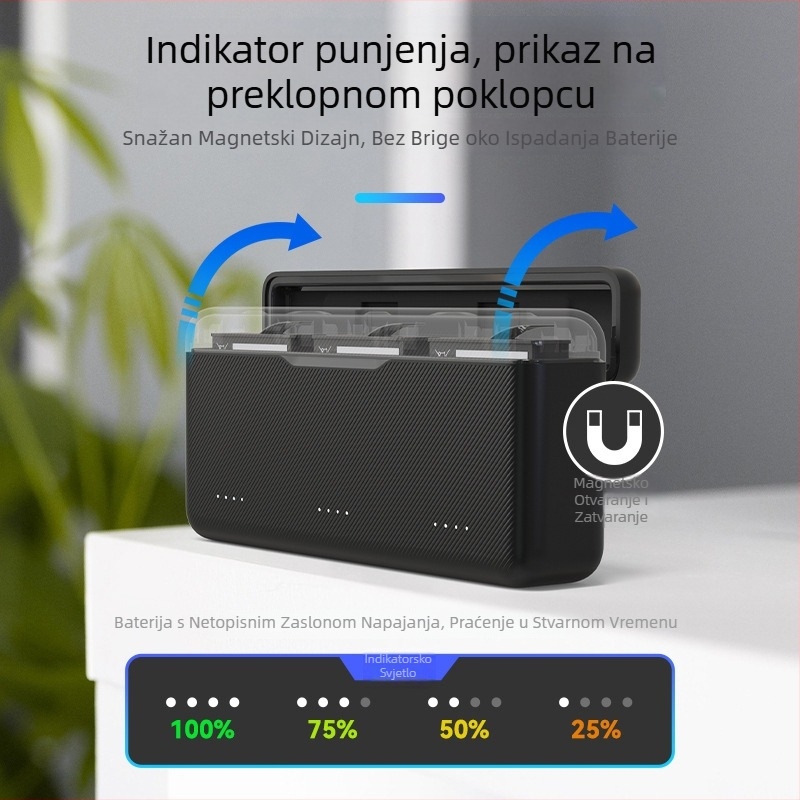 TELESIN Brza punjačka kutija za DJI Action 6, prenosni punjač i dodaci Action5Pro