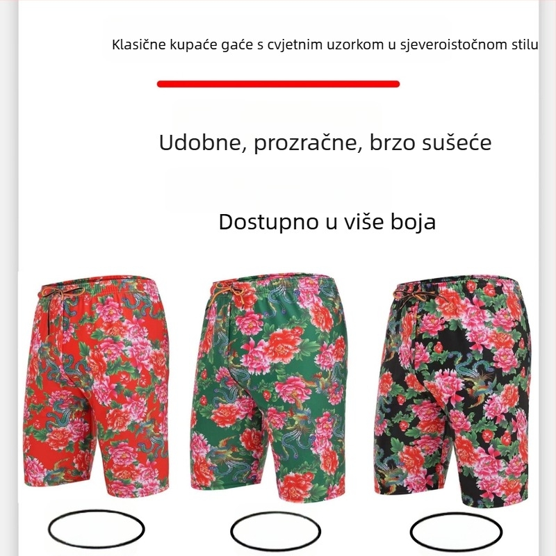 Muške kupaće hlačice plus veličine, brzo sušenje, prozračan materijal, cvjetni uzorak