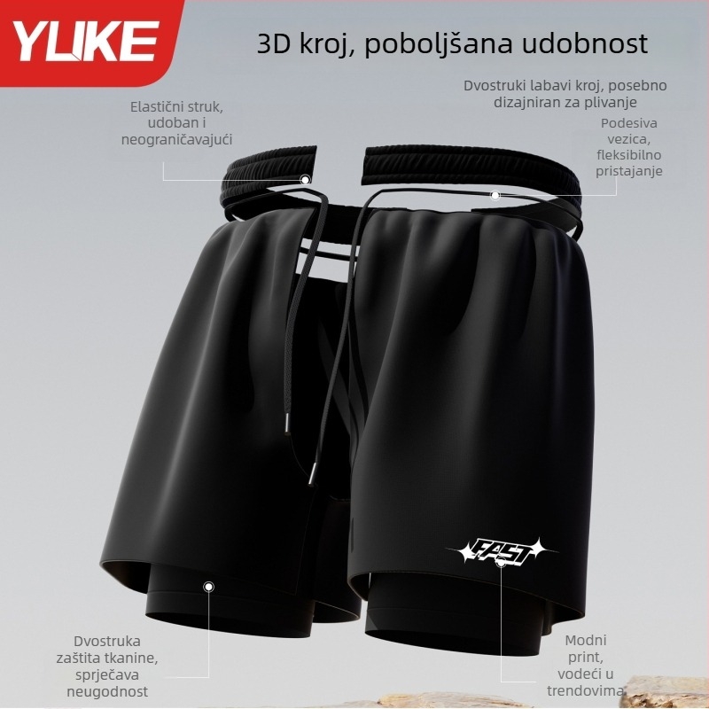 Muške brzo‑sušeće plivačke gaće, velike veličine, crne, jedne boje, 70–80% poliester, 180 gsm, stil briefs, za plivanje i kupanje u termalnim izvorima