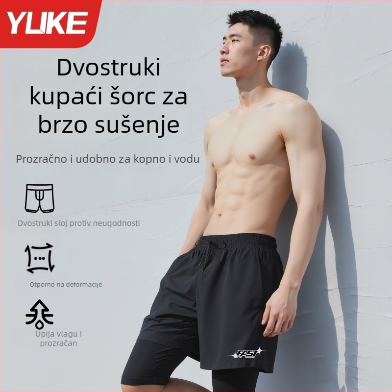 Muške brzo‑sušeće plivačke gaće, velike veličine, crne, jedne boje, 70–80% poliester, 180 gsm, stil briefs, za plivanje i kupanje u termalnim izvorima