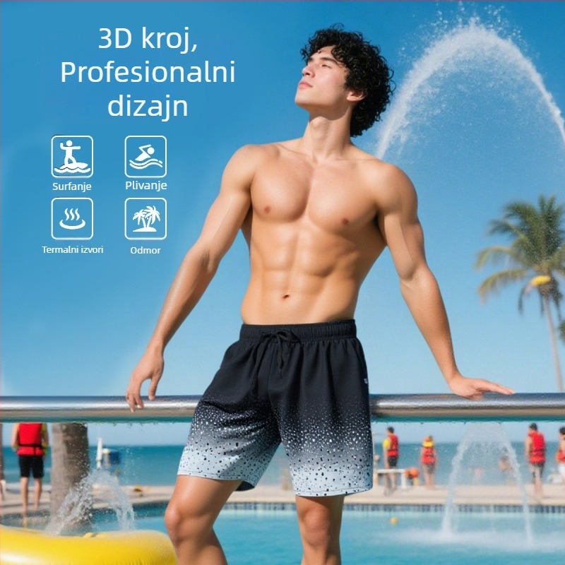 Muške premium dvostruko slojevite kupaće gaće, brzo sušeće, prozračne, s printom, duljina pet inča