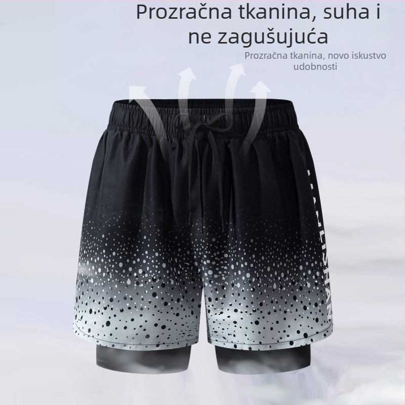 Muške premium dvostruko slojevite kupaće gaće, brzo sušeće, prozračne, s printom, duljina pet inča
