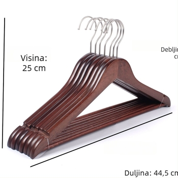 Drvena vješalica s plosnim kukama za odraslu odjeću – protuklizna, debela i ojačana, pogodna za trgovine odjećom i hotele