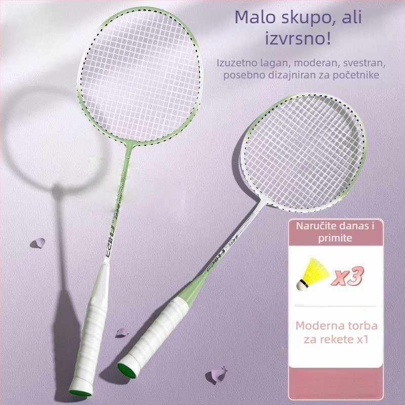 Cuanye set reketa za badminton – službeno autentičan proizvod, studentski profesionalan, izdržljiv i izuzetno lagan, za vanjski sport relaksacije