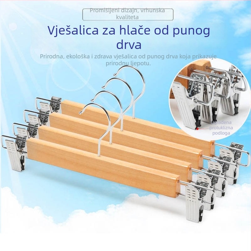 Drvena vješalica za hlače s klipsama bez tragova, multifunkcionalni proširivi držač za muškarce, žene i djecu