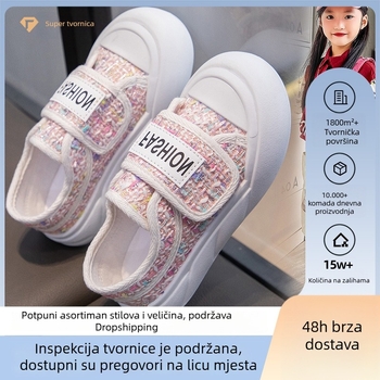 Dječje platnene tenisice za djevojčice s Velcro kopčanjem, casual tenisice s ravnom potplatom za veće djevojčice