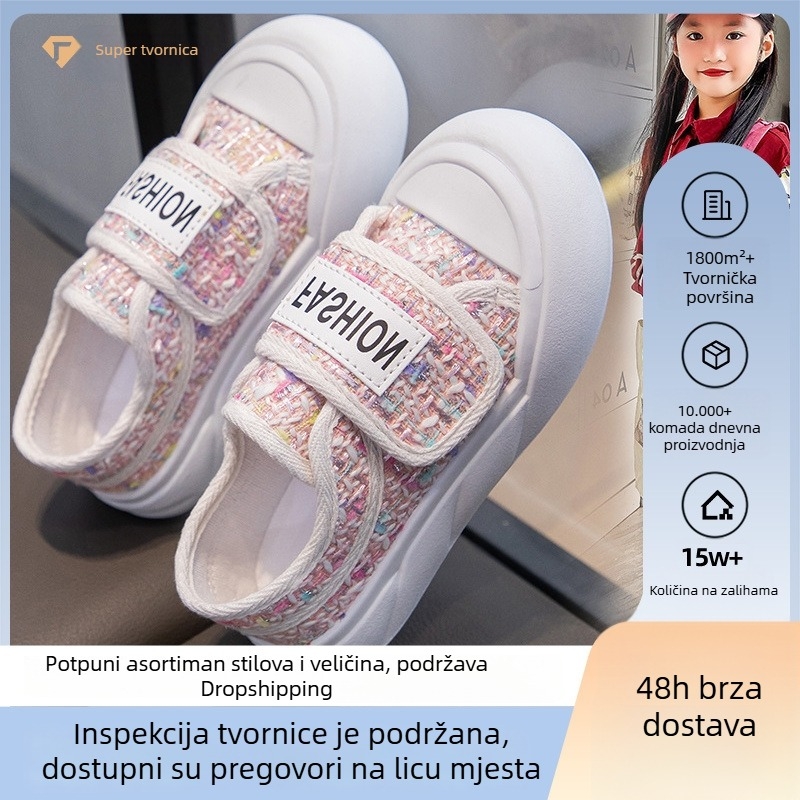 Dječje platnene tenisice za djevojčice s Velcro kopčanjem, casual tenisice s ravnom potplatom za veće djevojčice