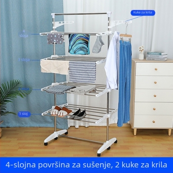 Višeslojna stajaća sušilica od nehrđajućeg čelika, mobilna i sklopiva, držač ručnika i pelena za bebe