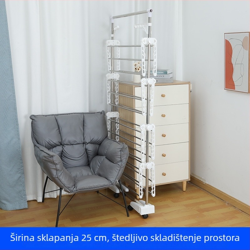 Višeslojna stajaća sušilica od nehrđajućeg čelika, mobilna i sklopiva, držač ručnika i pelena za bebe