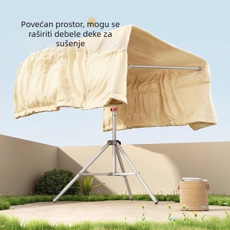 Sklopivi podna stalak za sušenje odjeće, s dvostrukim šipkama, čvrst unutarnji teleskop, pogodan za unutarnju i vanjsku upotrebu
