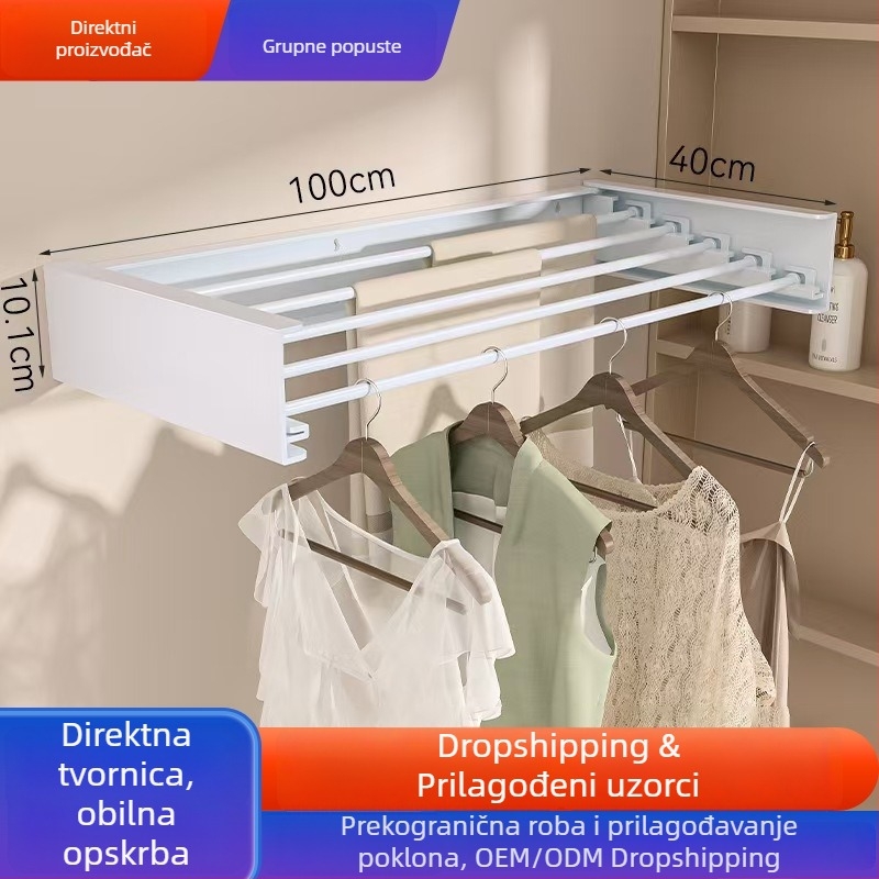 Sklopivi zidni stalak za sušenje odjeće za balkon, unutarnja montaža, moderan minimalistički dizajn