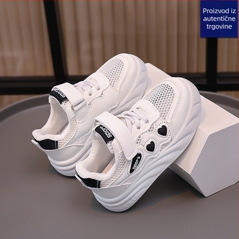 Dječje bijele tenisice za trčanje, unisex, s Velcro zatvaračem, mekani đon, niskog profila, prozračne