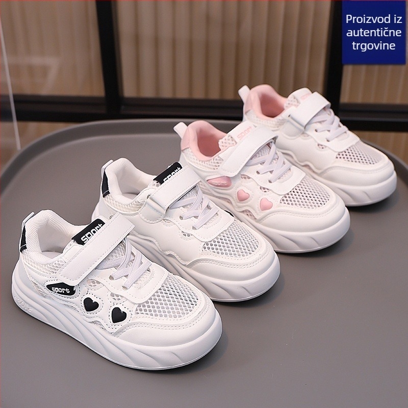 Dječje bijele tenisice za trčanje, unisex, s Velcro zatvaračem, mekani đon, niskog profila, prozračne