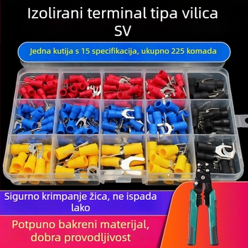 Predizolirani hladno presovani terminali SV tip vilica, U-oblik konektora, set 225 komada