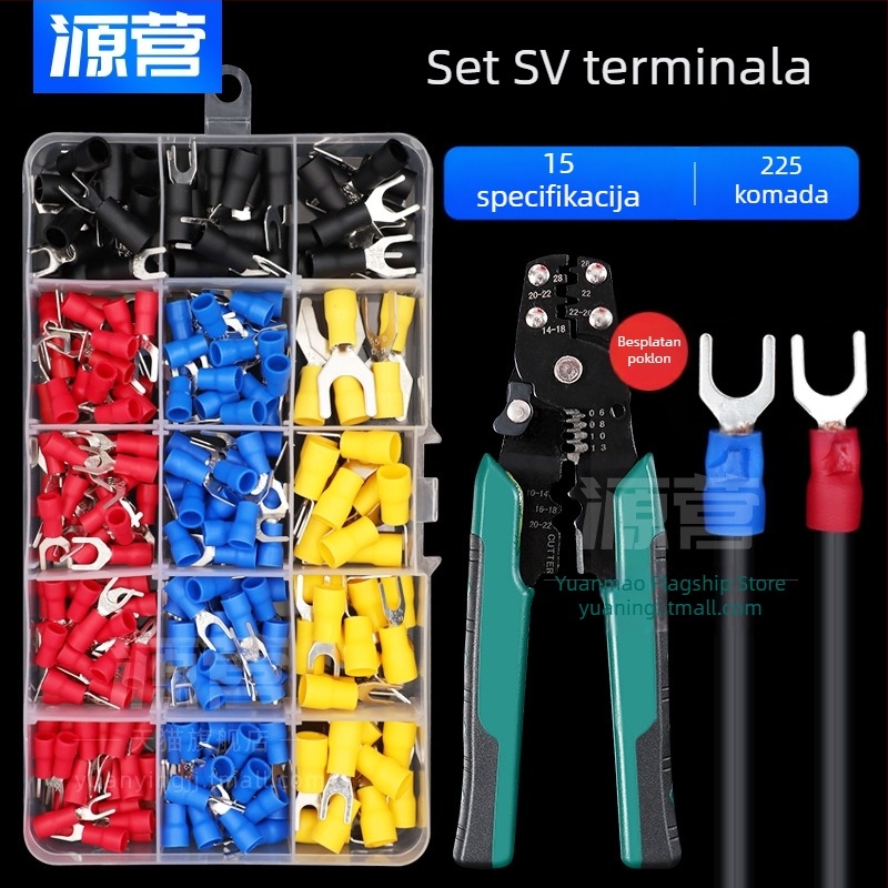 Predizolirani hladno presovani terminali SV tip vilica, U-oblik konektora, set 225 komada