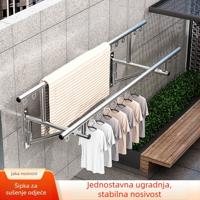 Zidni sušilo za odjeću za balkon s teleskopskim i sklopivim dizajnom, jednostavna ugradnja, visoka nosivost