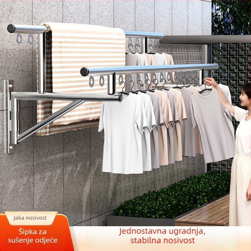 Zidni sušilo za odjeću za balkon s teleskopskim i sklopivim dizajnom, jednostavna ugradnja, visoka nosivost