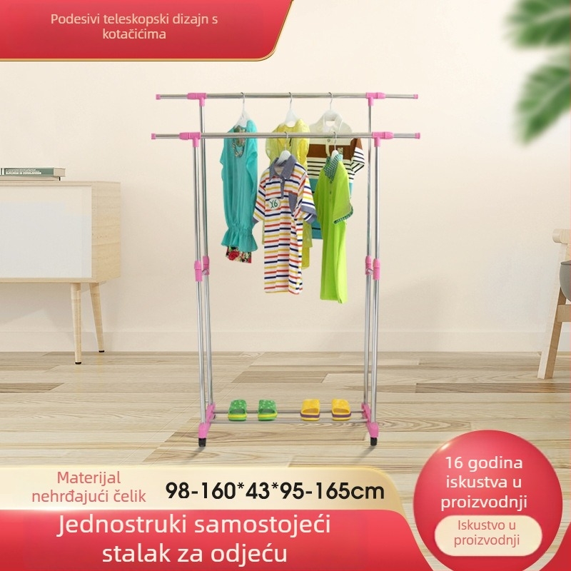 Stalak za sušenje rublja od nehrđajućeg čelika, s dvostrukom šipkom