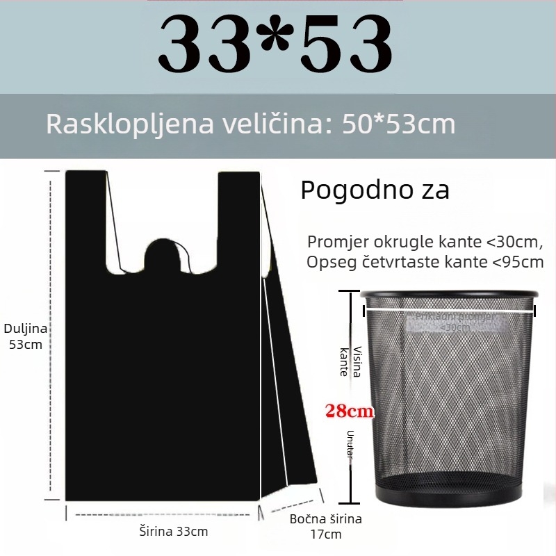 Ekstra debela velika kuhinjska vreća za smeće, crna, ručno nošena, čvrst plastični materijal, nebiodegradabilan