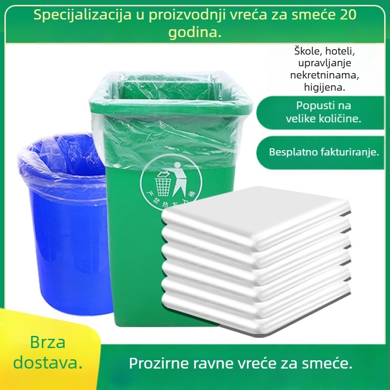 Prozirna vrećica za otpad s ravnim otvorom, debela, velika, bijela, za upravljanje nekretninama i zdravstvenim ustanovama, polietilen