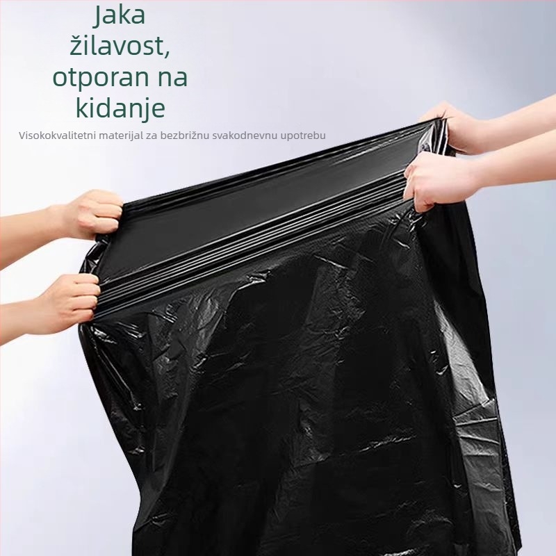Crne debelo ojačane vreće za smeće s plosnatim otvorom, PE materijal, 100 komada, opća namjena