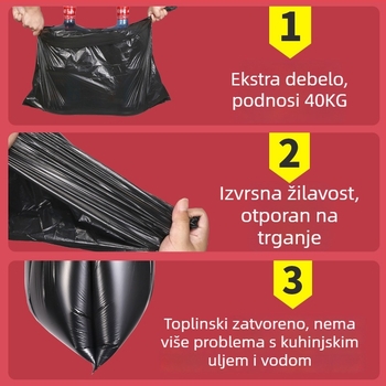 Velike crne plastične vreće za otpad za hotele, debeli, jednokratni, s ravnim otvorom