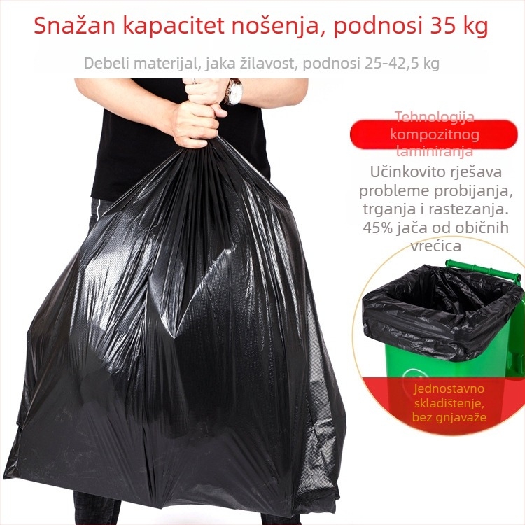 Crna debela vrećica za otpad s plosnatim otvorom, velika veličina