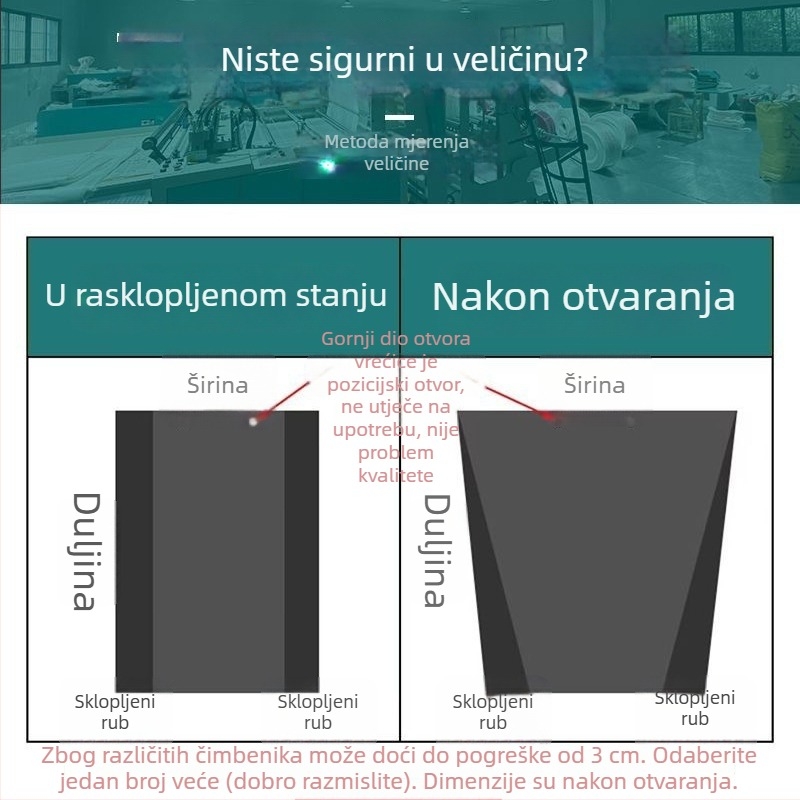 Crna debela vrećica za otpad s plosnatim otvorom, velika veličina