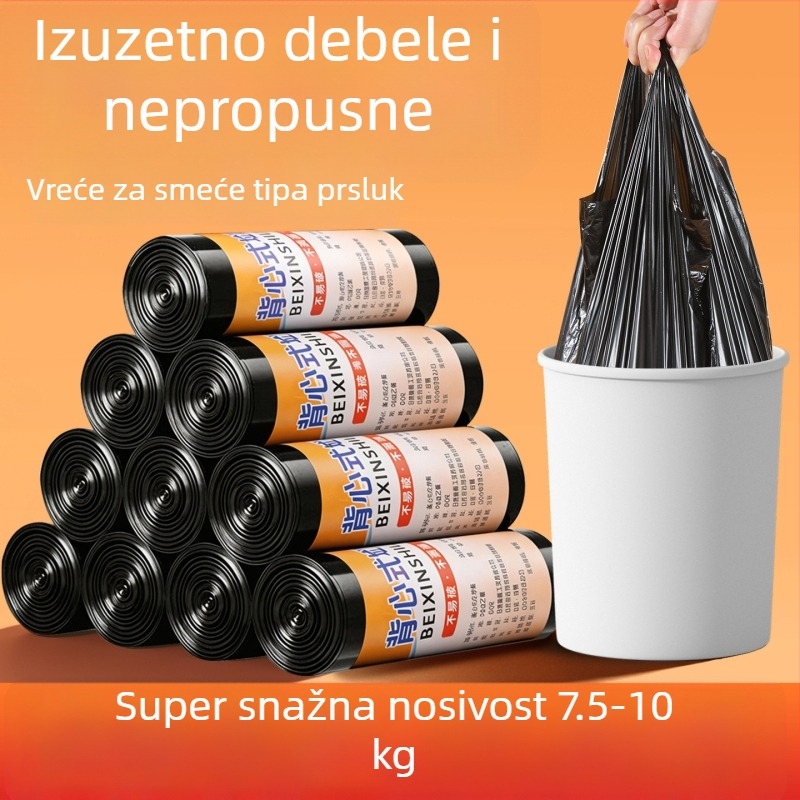 Crne vrećice za otpad s vrpcom, za kućnu i kuhinjsku upotrebu, debeli plastični materijal