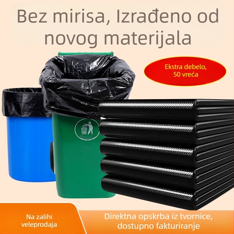 Velika crna PE vreća za otpad, debelih stran, ravnim otvorom, jednokratna upotreba, za komercijalnu upotrebu