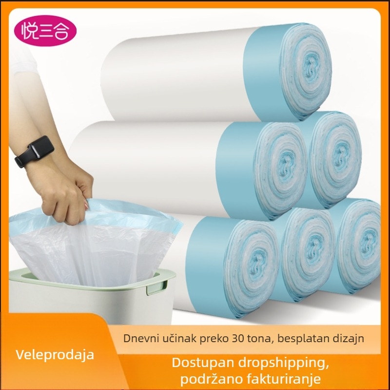 Vreće za smeće s vrpcom za kućnu upotrebu – debele, izdržljive, za kuhinju i kupaonicu, HDPE plastične vrećice s automatskim zatvaranjem