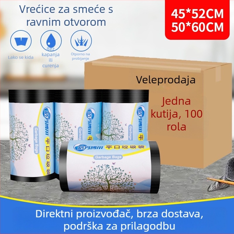 Kućne crne debelih jednokratnih vrećica za smeće, s ravnim otvorom, za ured i kuhinju, pakiranje 100 kom.