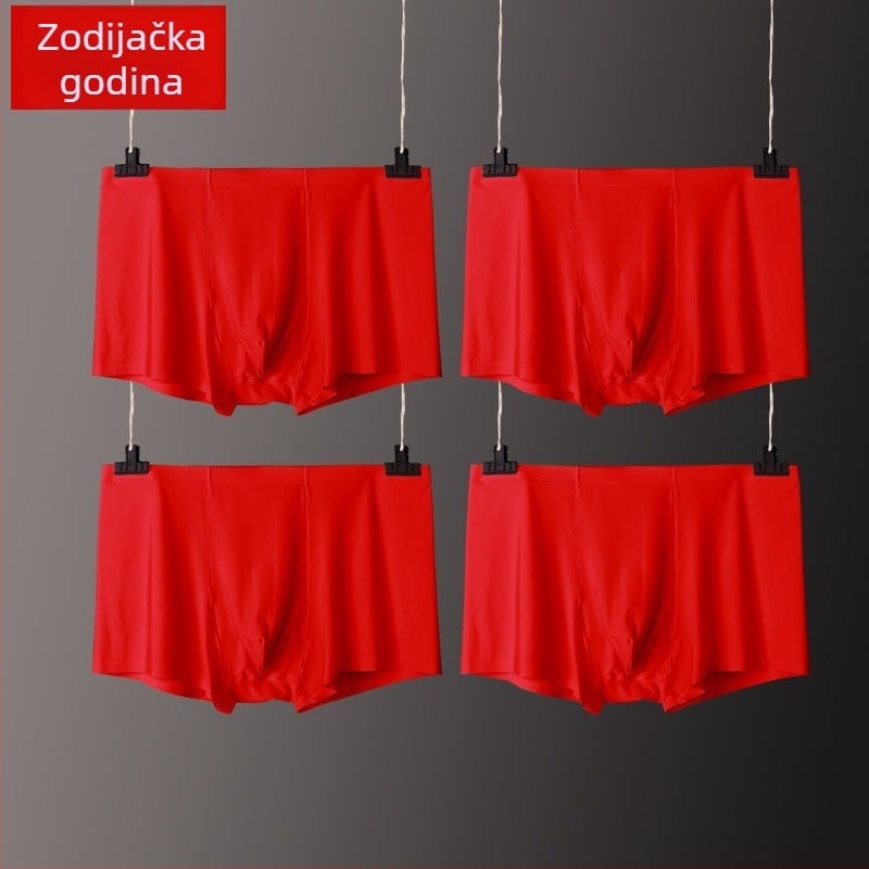 Crvene muške boxerice od ice silk, prozračne, bez šavova, ultra-tanke, seksi, za vjenčanje