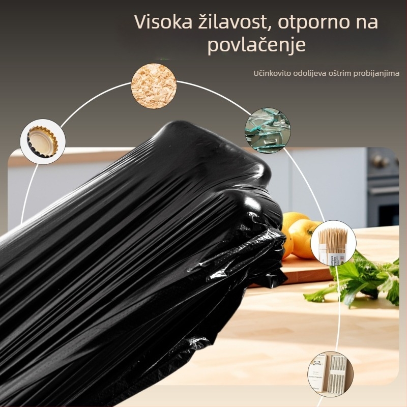 Kućne vreće za smeće, bez kidanja, ojačane, s ručkama, velike crne plastične vreće za kuhinju, kupaonicu i ured