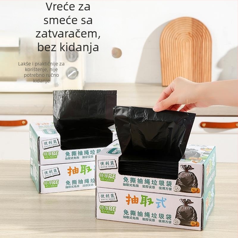 Crna vrećica za otpad s vrpcom, za kućnu i uredsku upotrebu, debela, velika veličina