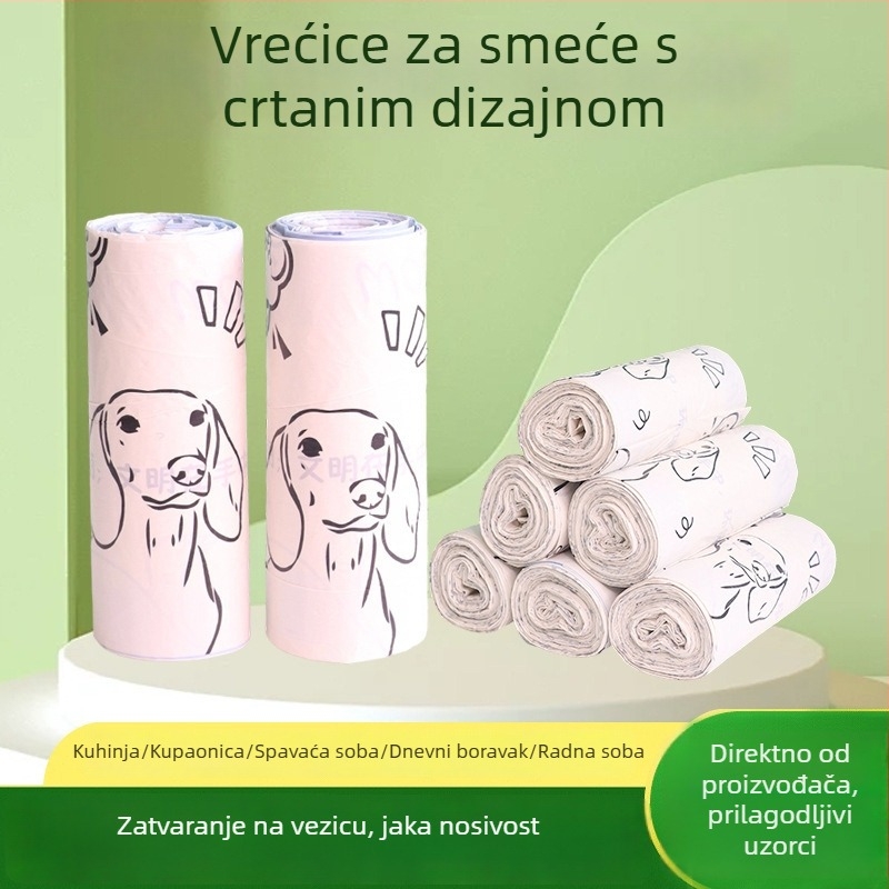 Vrećice za smeće sa šnurlom i crtežom šteneta, ručno izrađene, za kućnu upotrebu, vreće za kuhinju s ravnim otvorom, debele, otporne na kidanje