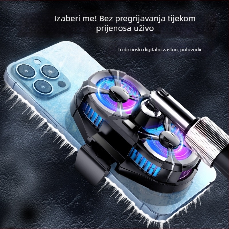 HQJ SL07 – kabelski hladnjak za mobitel namijenjen uživo prijenosima, tri razine podešavanja, poluvodičko hlađenje, digitalni zaslon, dva ventilatora