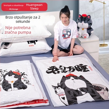 Set vakuum vrećica bez pumpe s karikaturnim dizajnom, za odjeću, jorgane i pokrivače – skladištenje u garderobi