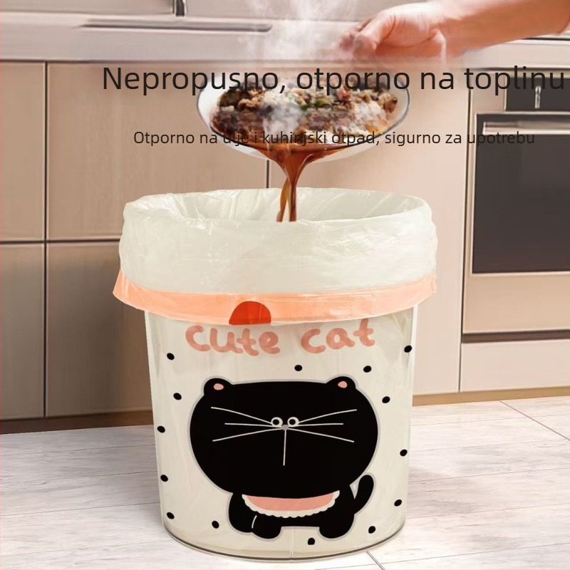 Vreće za smeće s likom slatke crne mačke, debeli, ekološki prihvatljivi, biološki razgradivi, jednokratni, s vrpcom za zavezanjem, za kućnu upotrebu
