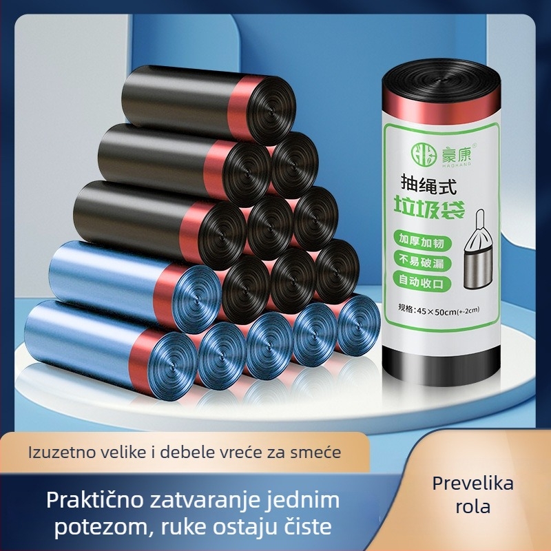 Crna vreća za smeće sa vezivanjem, extra debela, za kućnu, uredsku i kuhinjsku upotrebu