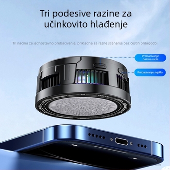 Hlađenje za mobitel s digitalnim zaslonom, magnetski klip na stražnjoj strani, tri brzine podešavanja, poluvodički hladnjak