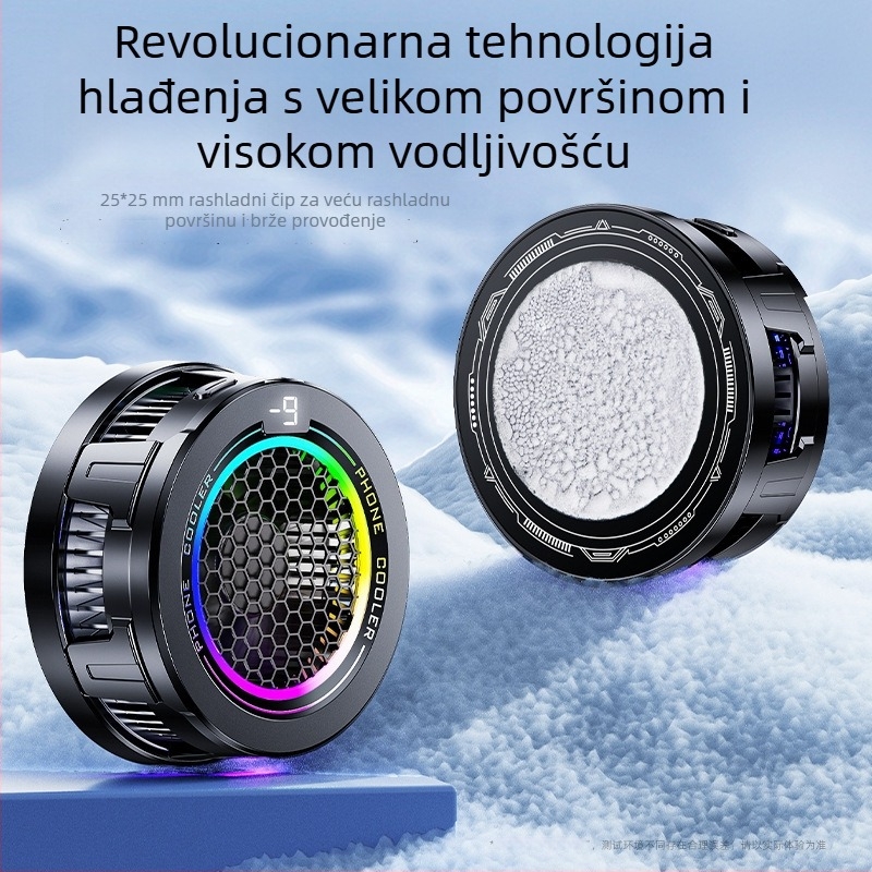 Hlađenje za mobitel s digitalnim zaslonom, magnetski klip na stražnjoj strani, tri brzine podešavanja, poluvodički hladnjak