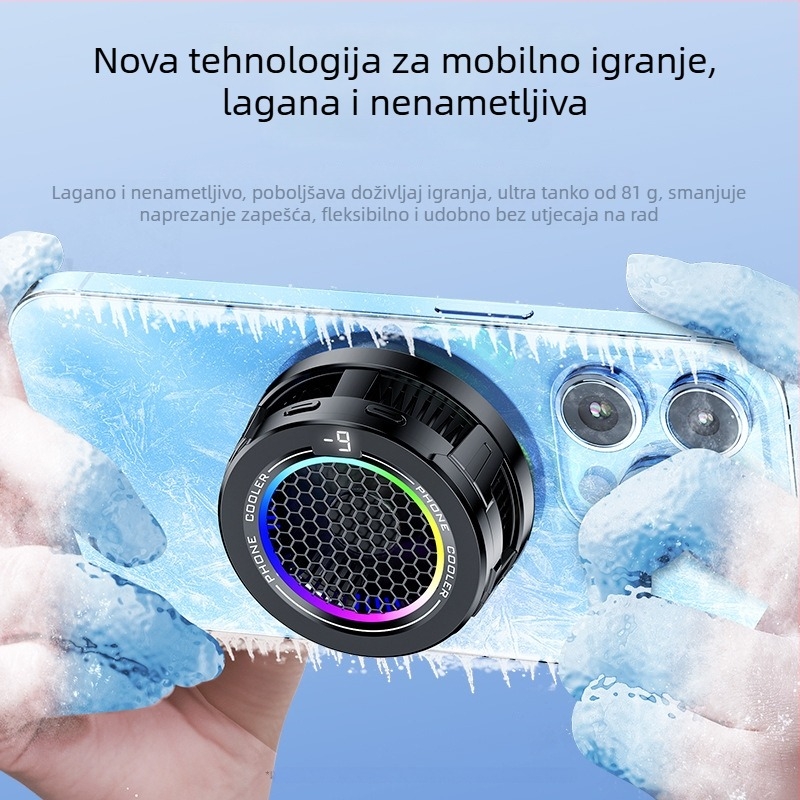 Hlađenje za mobitel s digitalnim zaslonom, magnetski klip na stražnjoj strani, tri brzine podešavanja, poluvodički hladnjak