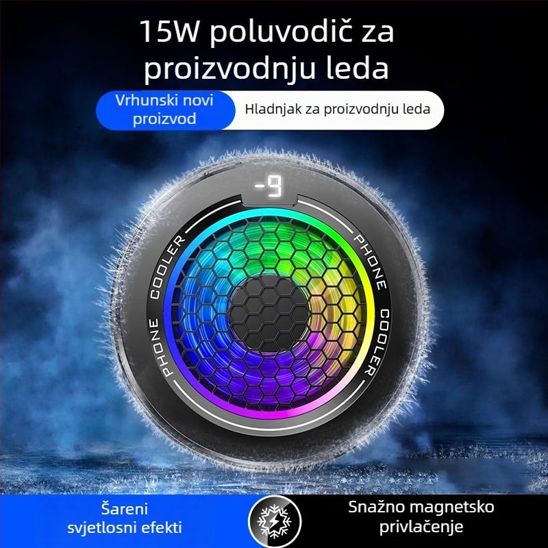 Hlađenje za mobitel s digitalnim zaslonom, magnetski klip na stražnjoj strani, tri brzine podešavanja, poluvodički hladnjak