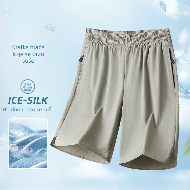 Muške capri hlače od hladnog Ice Silk materijala, lagane i prozračne, ljetni sportski casual kroj