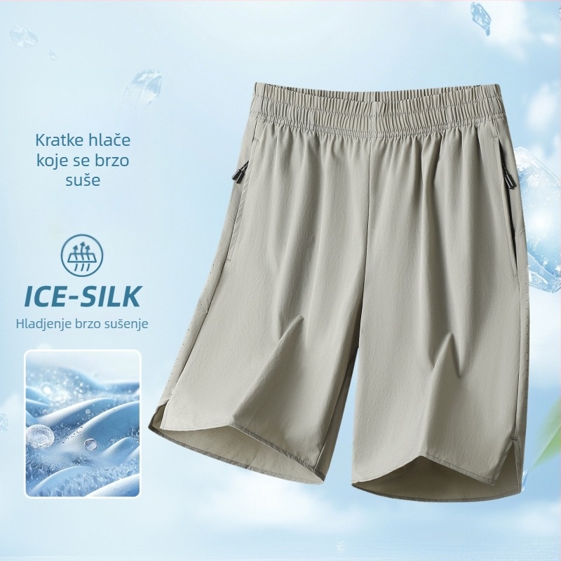 Muške capri hlače od hladnog Ice Silk materijala, lagane i prozračne, ljetni sportski casual kroj